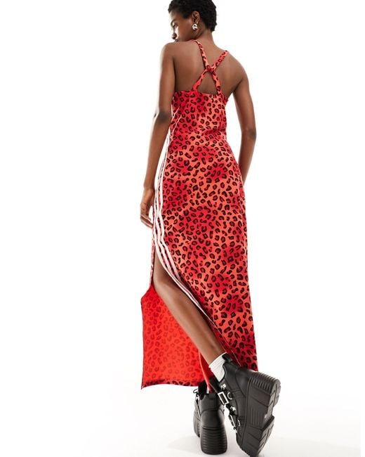 Adidas Originals Red Leopard Luxe Maxi Dress