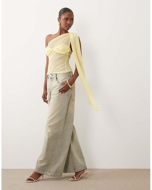 ASOS Natural Mesh One Shoulder Sash Top With Bandeau Detail