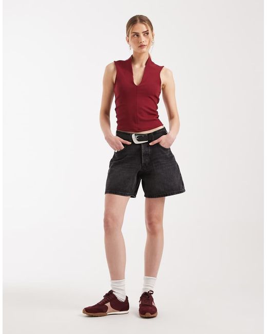 ASOS Red Compact Cotton Plunge Top