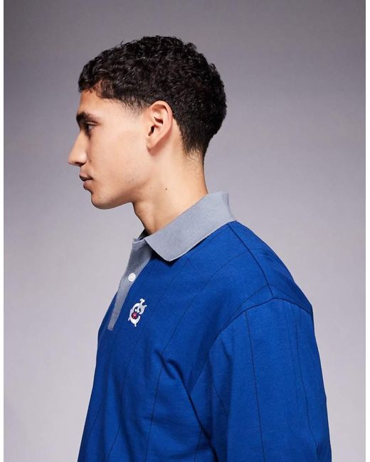 ICECREAM Blue Pinstripe Long Sleeve Polo With Contrast Collar for men