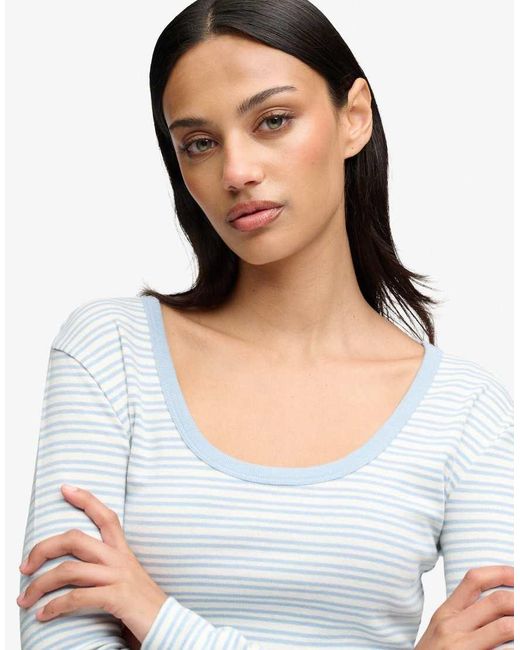 Superdry White Athletic Essentials Striped Long Sleeve Top