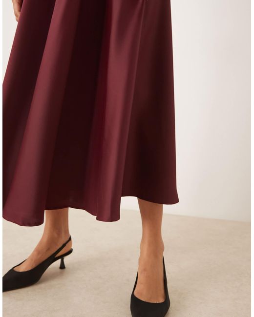 Y.A.S Red Volume Satin Circle Midi Skirt