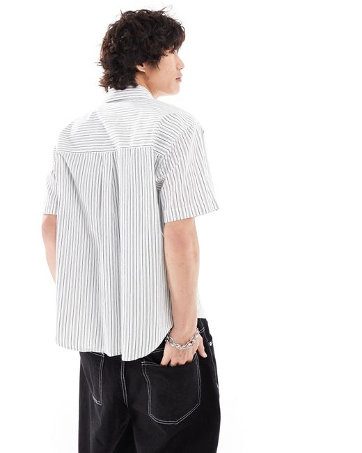 Obey White Yarn Dye Short Sleeve Stripe Shirt for men