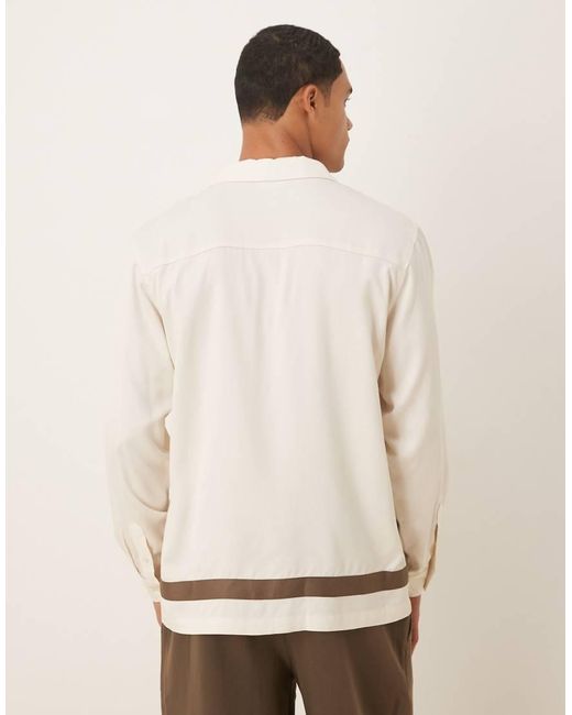 ASOS Overhemd Met Normale Pasvorm, Reverskraag En Randdetail in het Natural voor heren