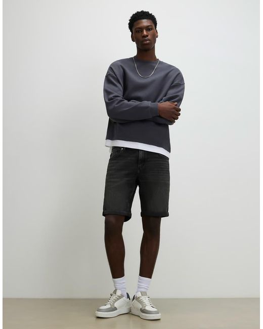 River Island Black Slim Fit Washed Denim Shorts for men