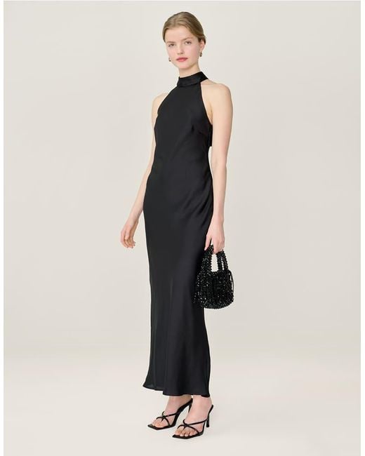 OMNES Black Dresses Seychelles Halter Neck Satin Midi Dress