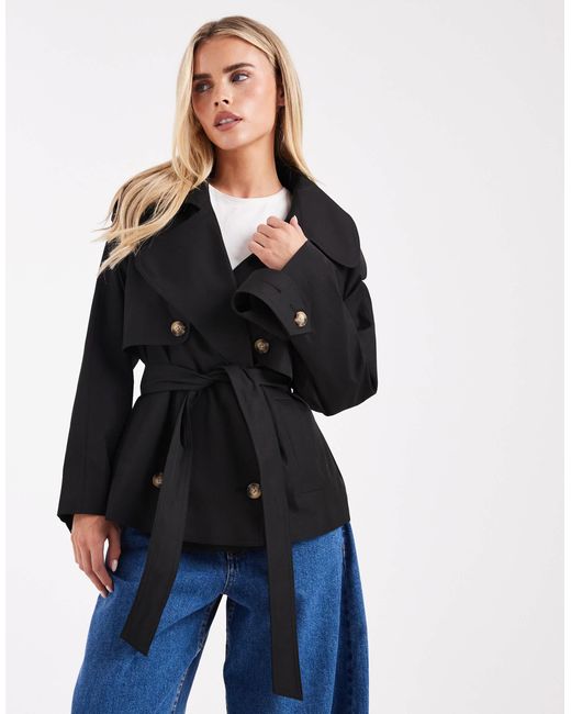 ASOS Women's Blue Asos Design Petite Oversized Short Trench Coat With Belt
