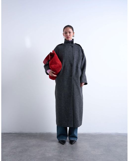 TOPSHOP Blue Formal Longline Funnel Neck Car Coat