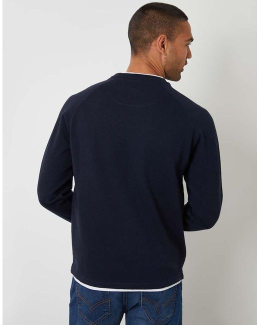 Threadbare Blue Mock Tee Textured Knit Crew Neck Jumper for men
