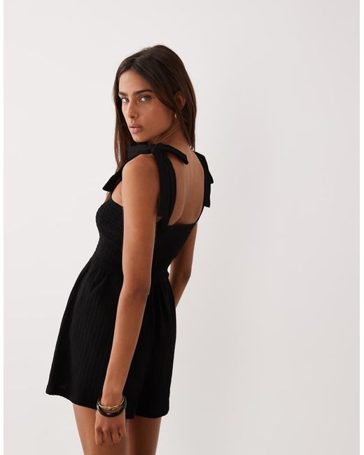 Miss Selfridge Black Tie Shoulder Playsuit