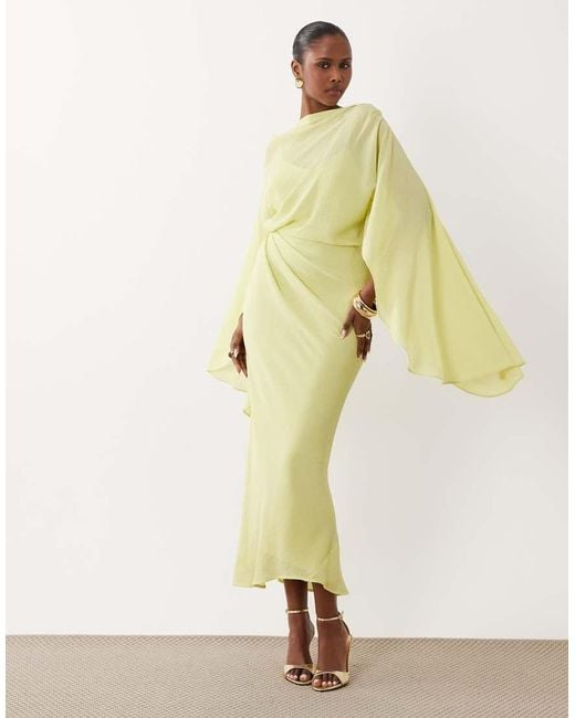 ASOS Natural Kimono Sleeve Cape Detail Draped Midaxi Dress With Open Back