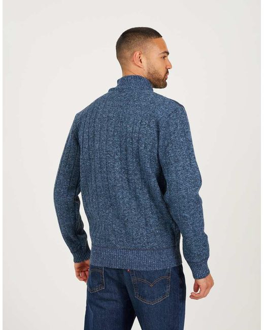 Brave Soul Blue Quarter Zip Funnel Neck Jumper for men