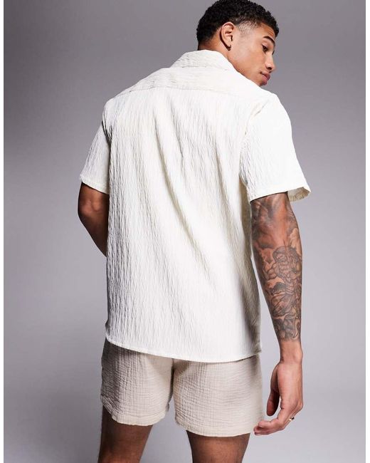 Camisa Playera De Manga Corta De Tejido Texturizado De -Blanco South Beach de hombre de color Gray