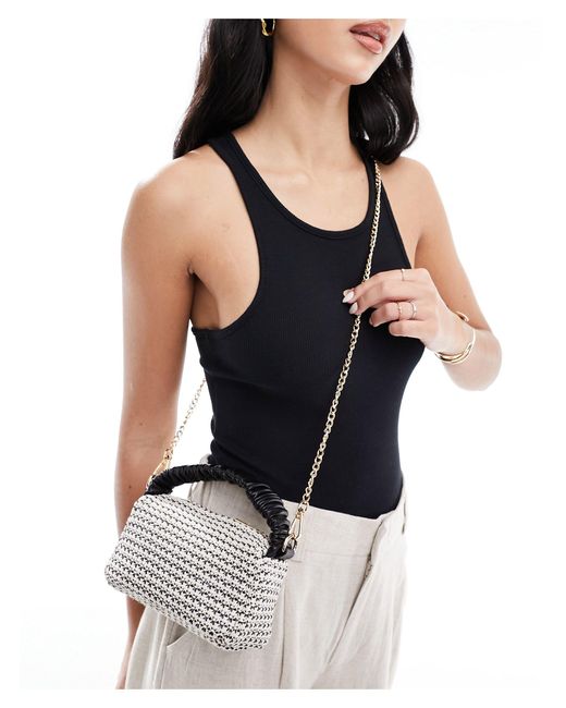 ASOS White Straw Crossbody Bag With Ruched Top Handle