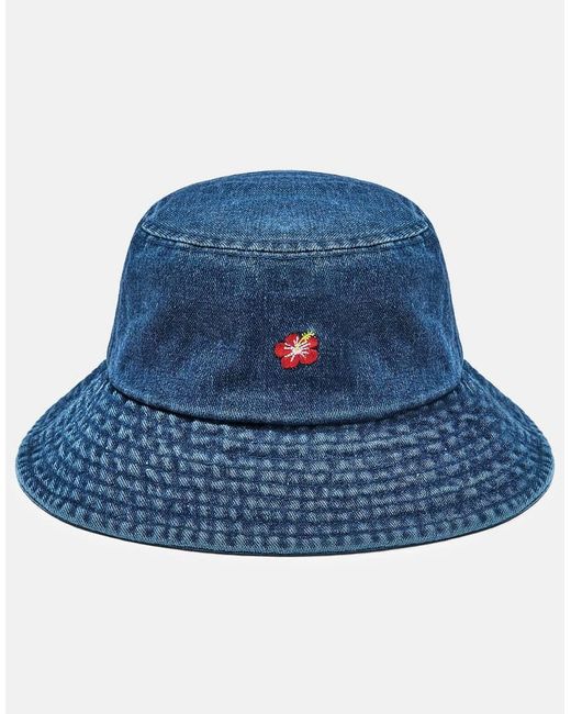 Pull&Bear Geborduurde Denim Bucket Hat in het Blue