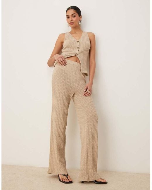 ASOS Semi-Doorschijnende Gebreide Broek Met Wijde Pijpen in het Natural