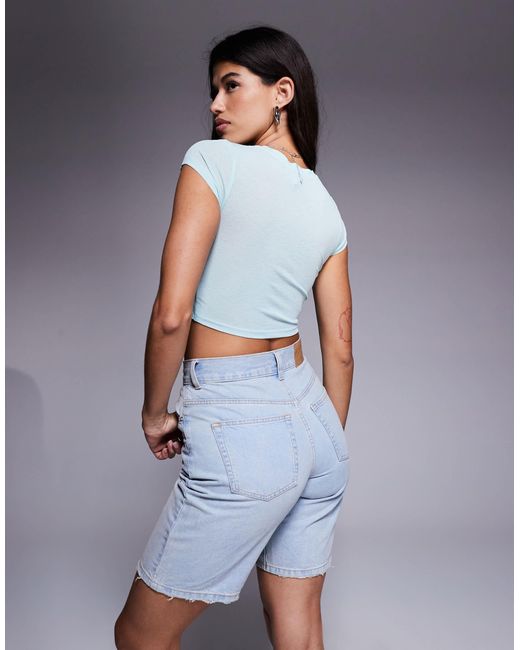 ASOS Blue – kurzärmliges cropped-oberteil aus netzstoff