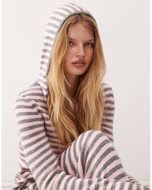 Collusion Pink Stripe Knitted Zip Through Hoodie