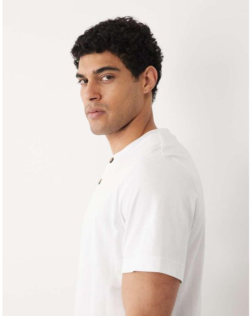 SELECTED White Heavyweight Short Sleeved Henley T-Shirt for men