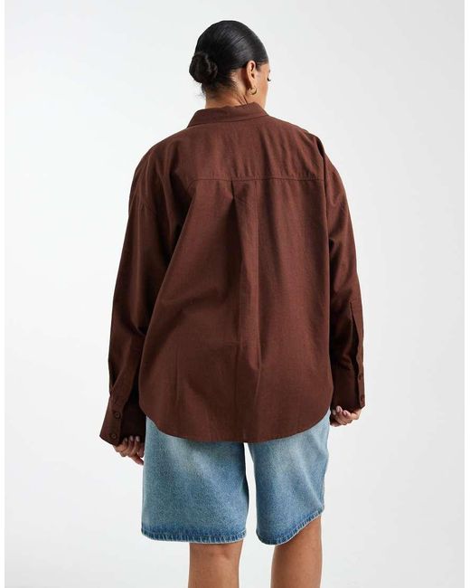 ASOS Brown Asos Design Curve Oversized Shirt With Linen