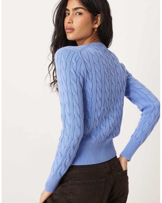 Polo Ralph Lauren Blue Icon Logo Cotton Cable Knit Cardigan