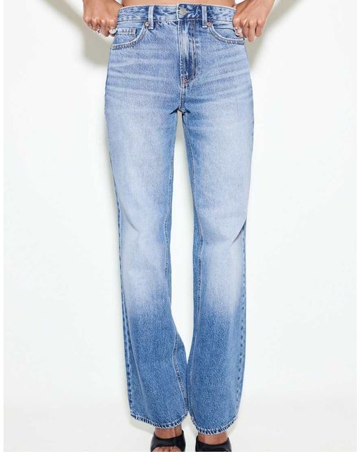Stradivarius Blue D92 Straight Wide-leg Jeans