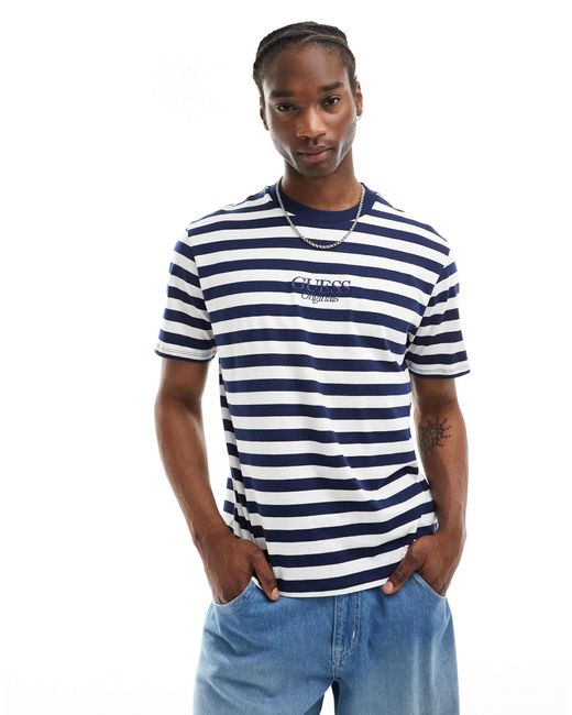 Guess Striped T shirt in Blue for Men Lyst Australia