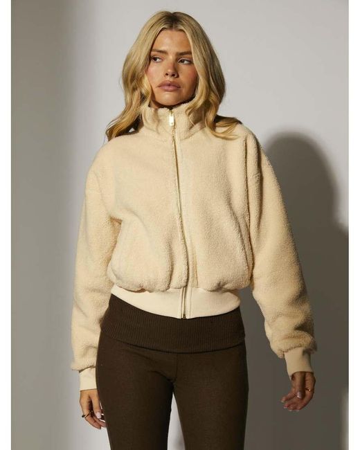 South Beach Natural Fleece Back Borg Cropped Jacket