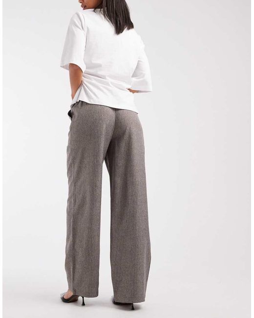 ONLY Gray Wide Leg Pinstripes Trousers