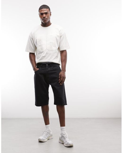 No Problemo White Bagi Denim Shorts for men