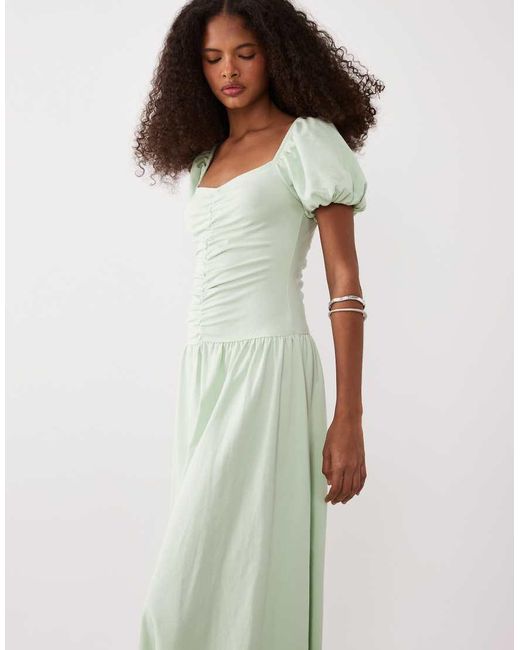 ASOS Green Ruched Front Midi Tea Dress