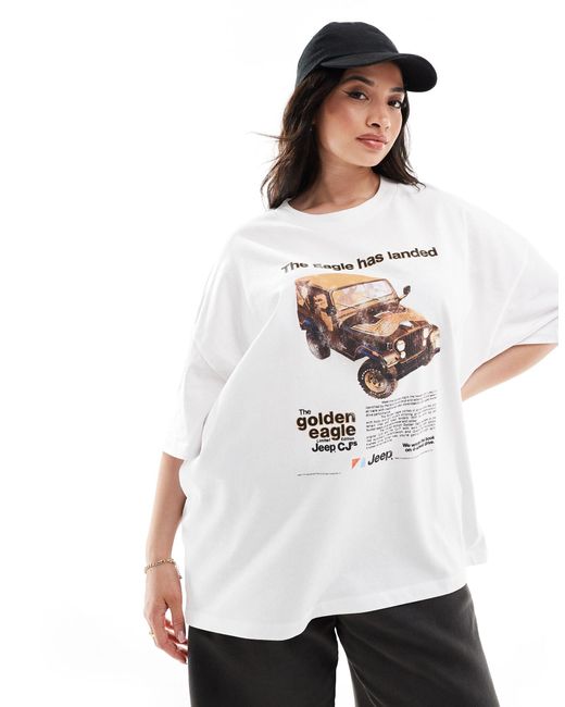 ASOS White Asos Design Curve Oversized T-shirt With Eagle Jeep Licence Graphic