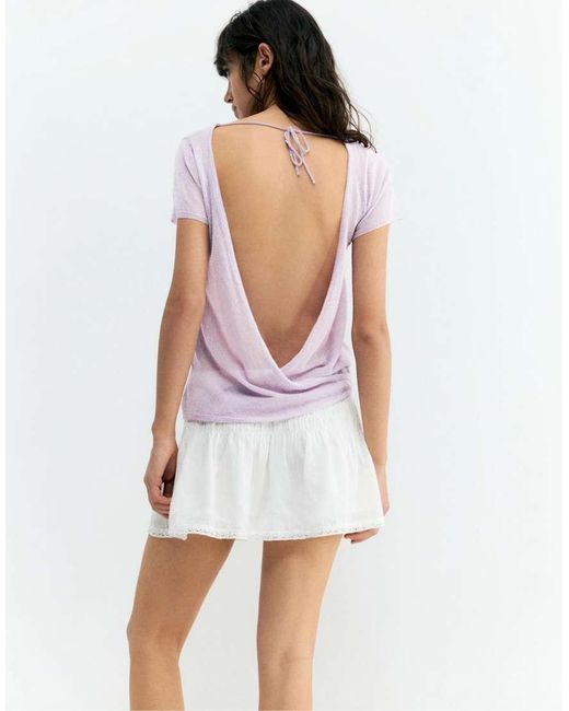 Pull&Bear White Short Sleeve Jumper With Open Back