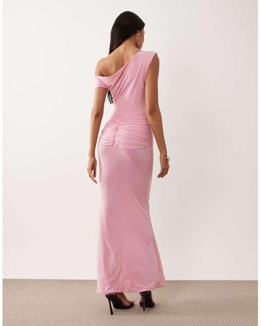 TFNC London Pink Slinky Draped One Shoulder Maxi Dress