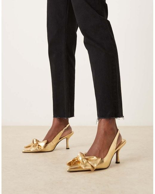 ASOS Black Wide Fit Saffron Bow Detail Mid Heel Shoes