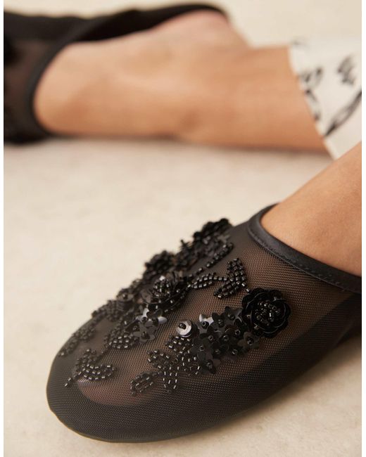 ASOS Natural Lilyana Embellished Mule Ballet