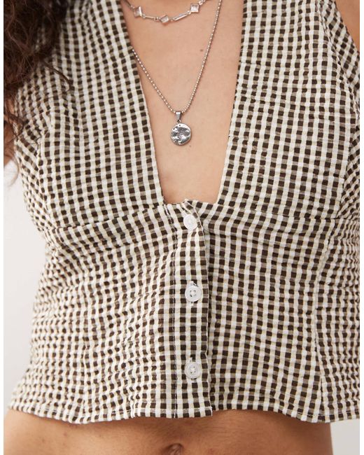Collusion Blue Woven Halter Neck Gingham Top