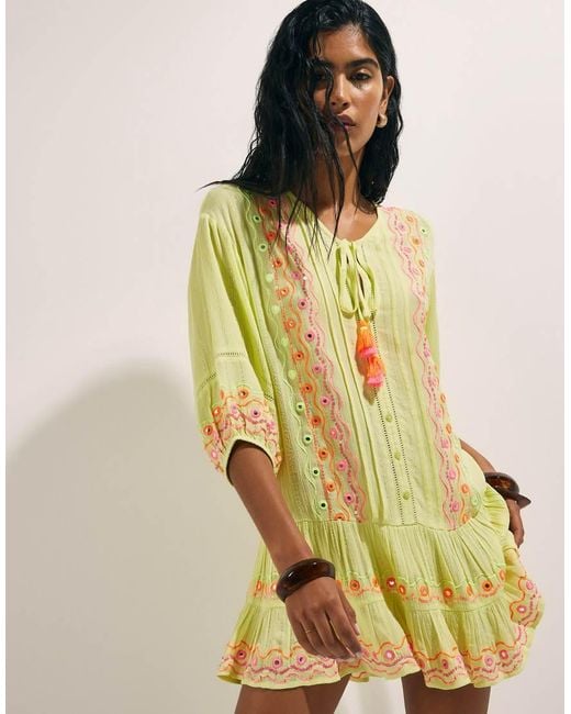 River Island Yellow Mirror Embellished Mini Beach Dress