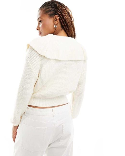 Mango White Open Collar Jumper