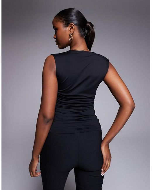 ASOS Blue Polyamide Ruched Top With Sweetheart Neckline