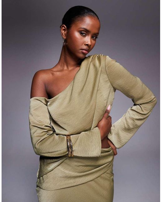 ASOS Green Fallen Shoulder Maxi Dress With Cutout Waist