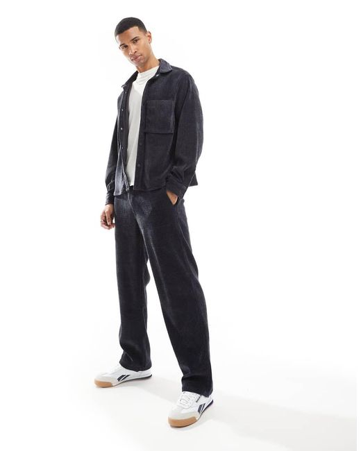 Bershka Blue Cord Baggy Co-Ord Trousers for men
