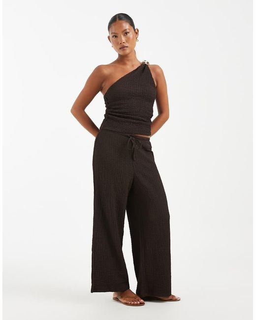 Only Petite Brown Assymetric Crinkled Textured Top Co-ord