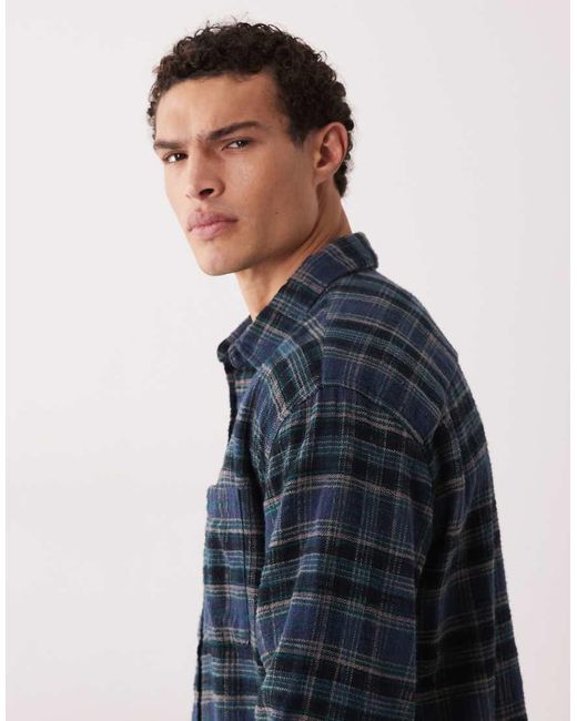 Abercrombie & Fitch Blue Long Sleeve Flannel Shirt for men