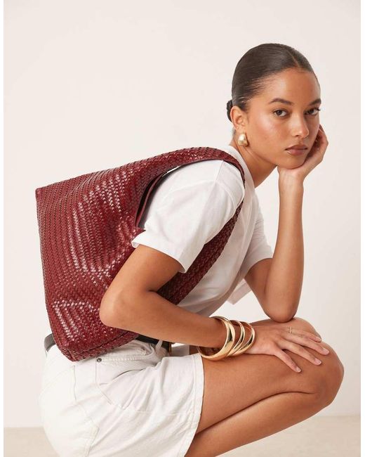 Mango Pink Woven Leather Slouchy Shoulder Bag