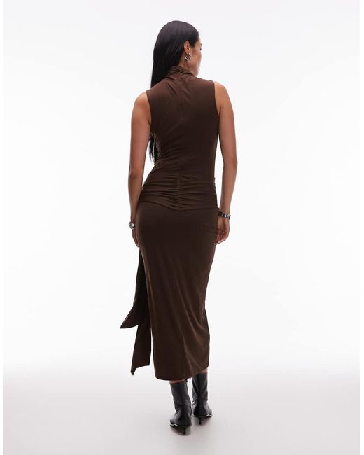 Nia Brown Victoria High Neck Slinky Midaxi Dress
