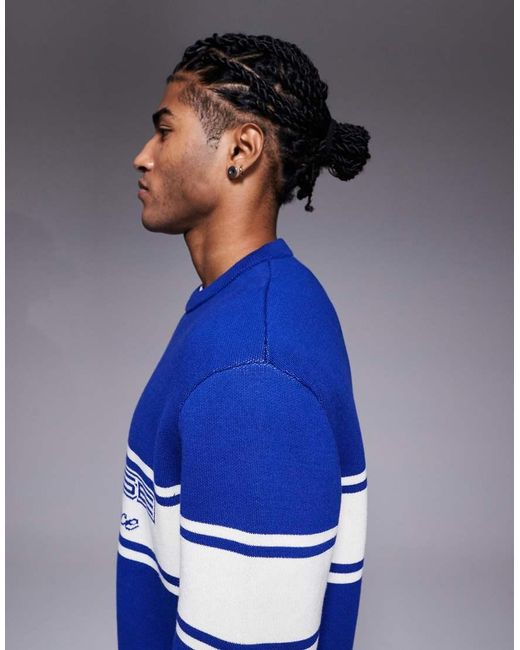 River Island Blue Soft Knit Graphic Jumper for men