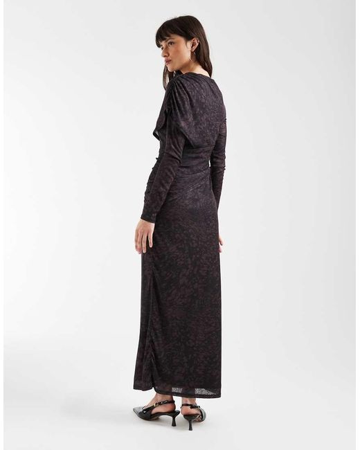 ASOS Blue Long Sleeve Wrap Detail Midi Dress