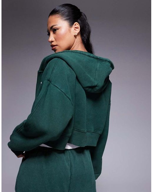 Good For Nothing Green Vintage Wash Cropped Zip Through Hoodie