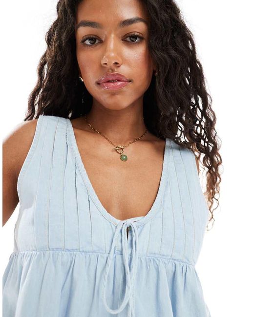 Miss Selfridge Blue Denim Playsuit With Pintuck Detail